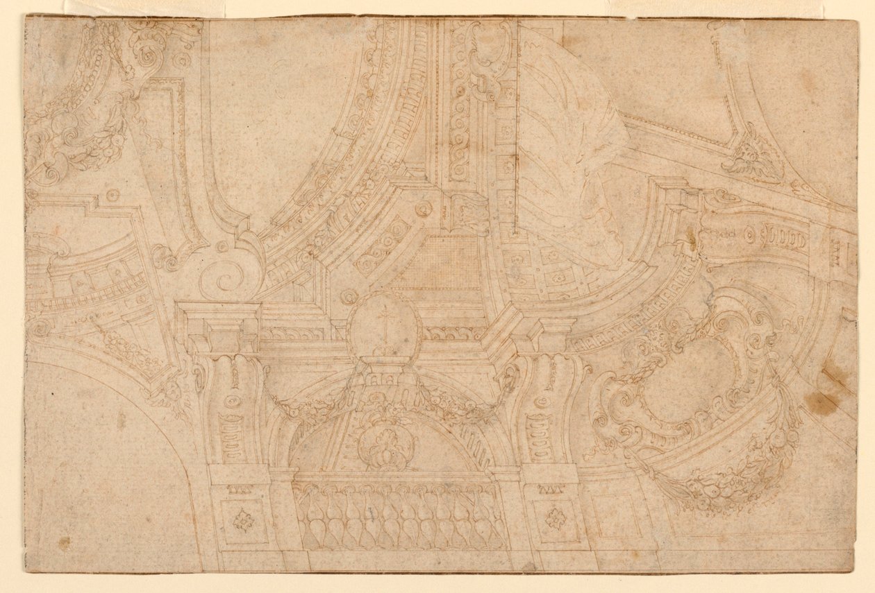 Tekening, beschilderd plafond, midden 18e eeuw door Mauro Antonio Tesi