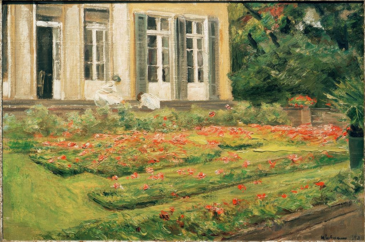 Het bloementerras in de Wannseetuin naar het noordwesten door Max Liebermann