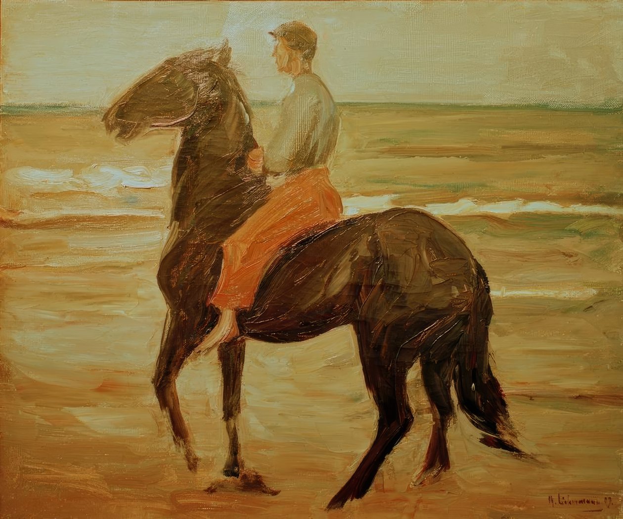 Jonge ruiter – Paardenknecht op het strand door Max Liebermann