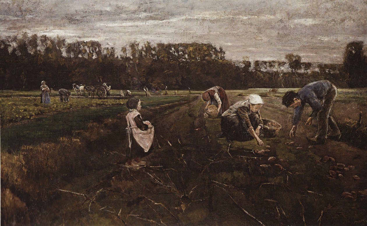Aardappeloogst van Barbizon door Max Liebermann