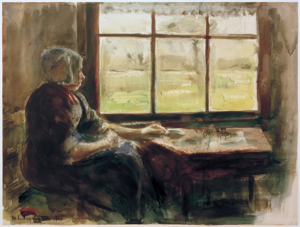 M.Liebermann, Hollandse vrouw aan het raam door Max Liebermann