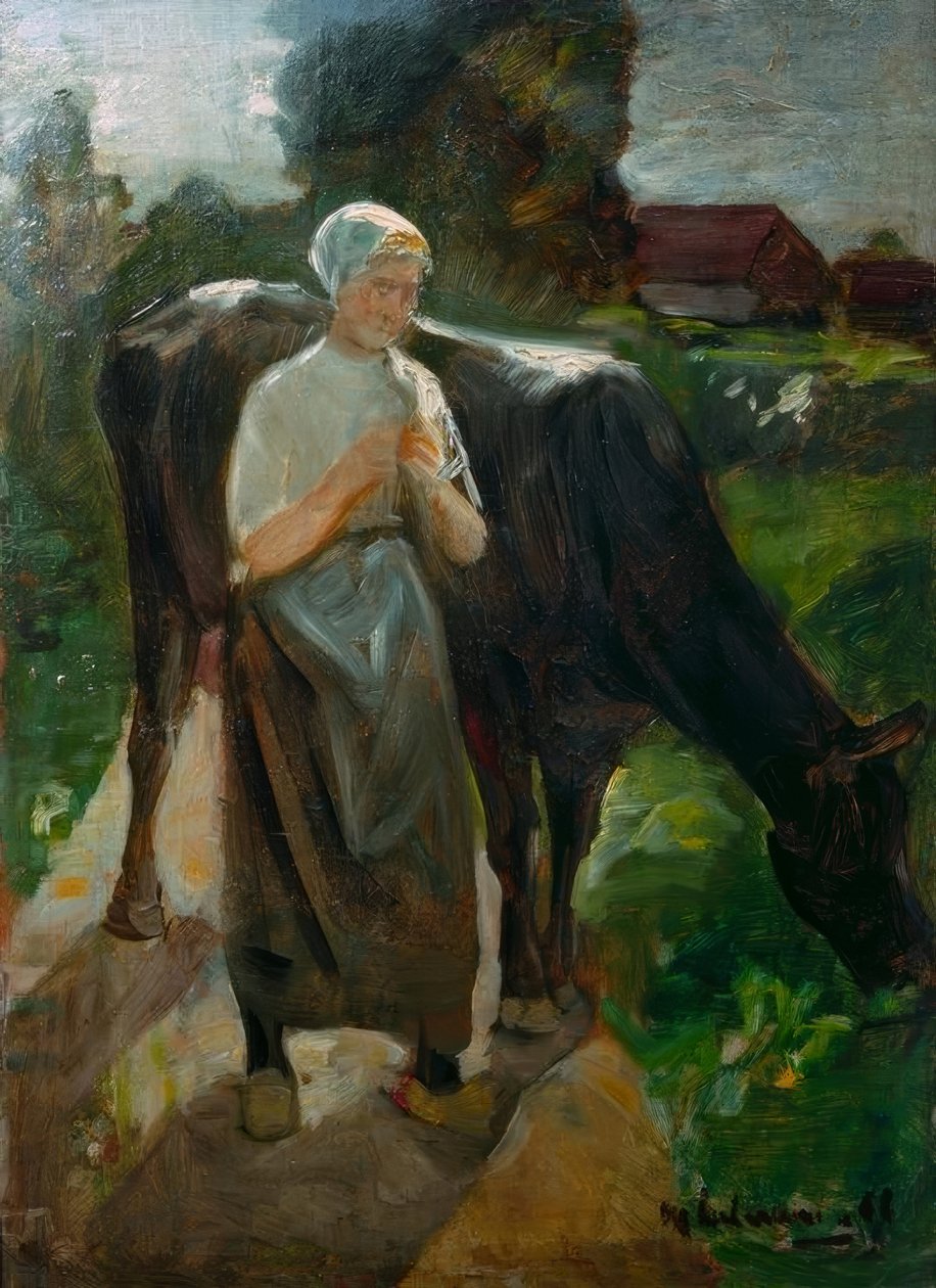 Meisje met koe door Max Liebermann