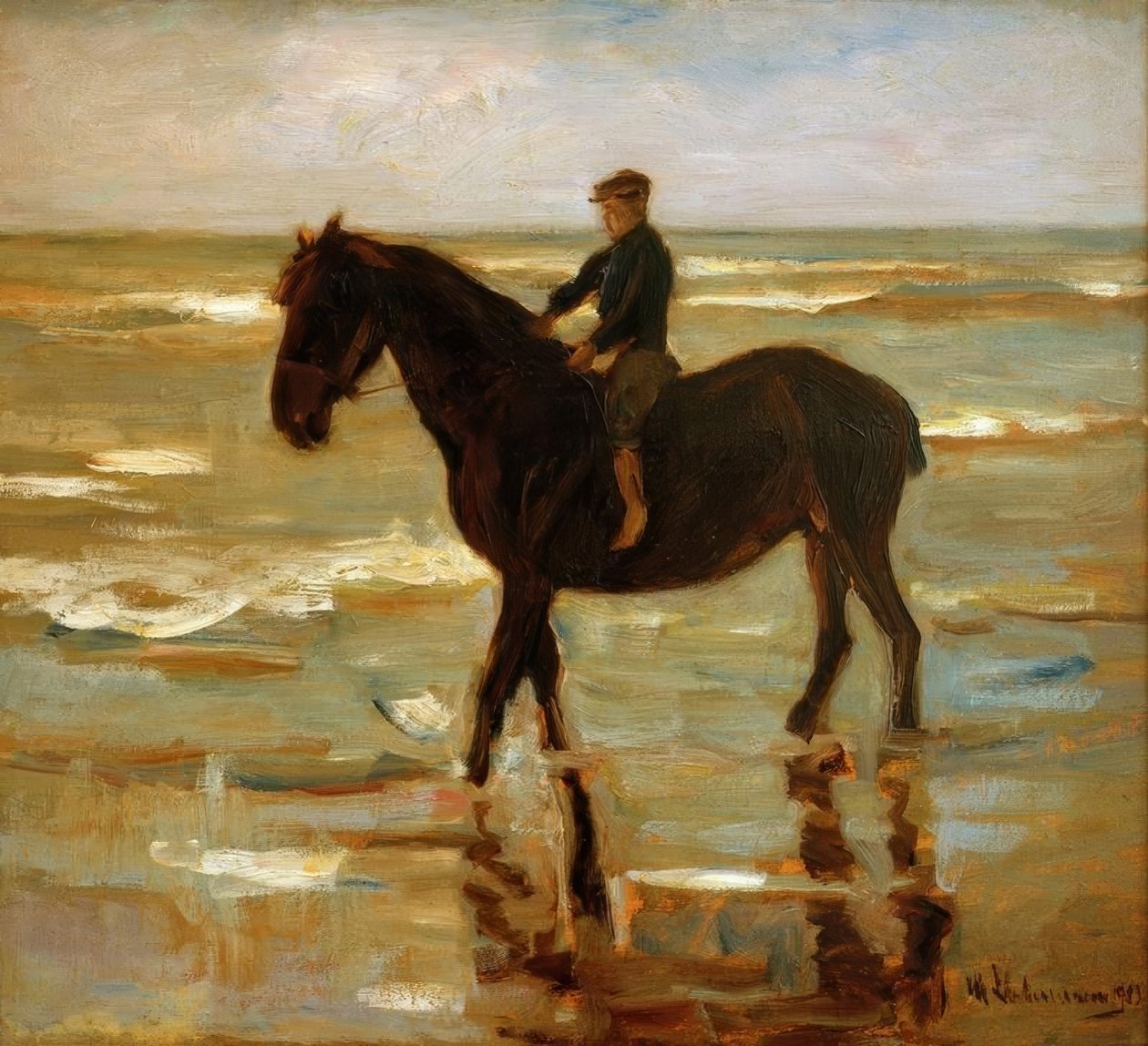 Jongen te paard op het strand – dik paard door Max Liebermann