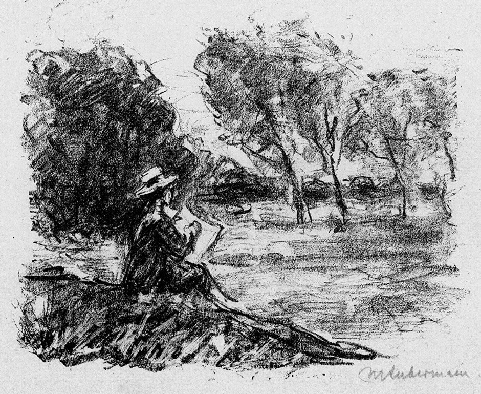 Tekende jongeling in het landschap door Max Liebermann
