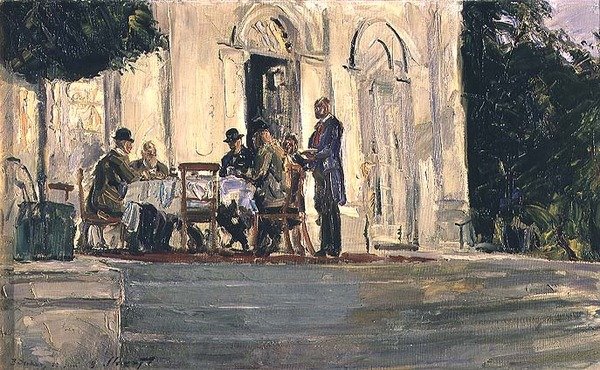 Diner op het Badenburg Terras bij Kasteel Nymphenburg door Max Slevogt