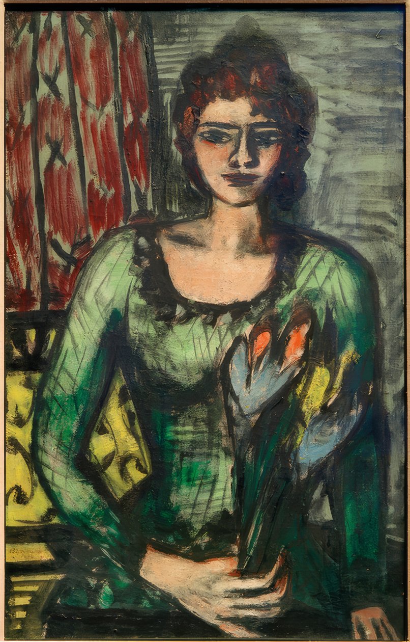 Portret Quappi in groene trui door Max Beckmann