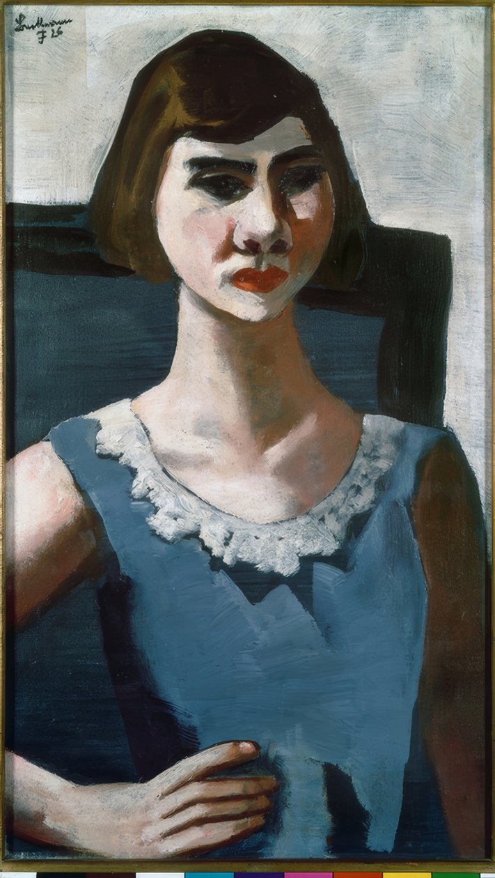 Portret van Quappi in blauw door Max Beckmann