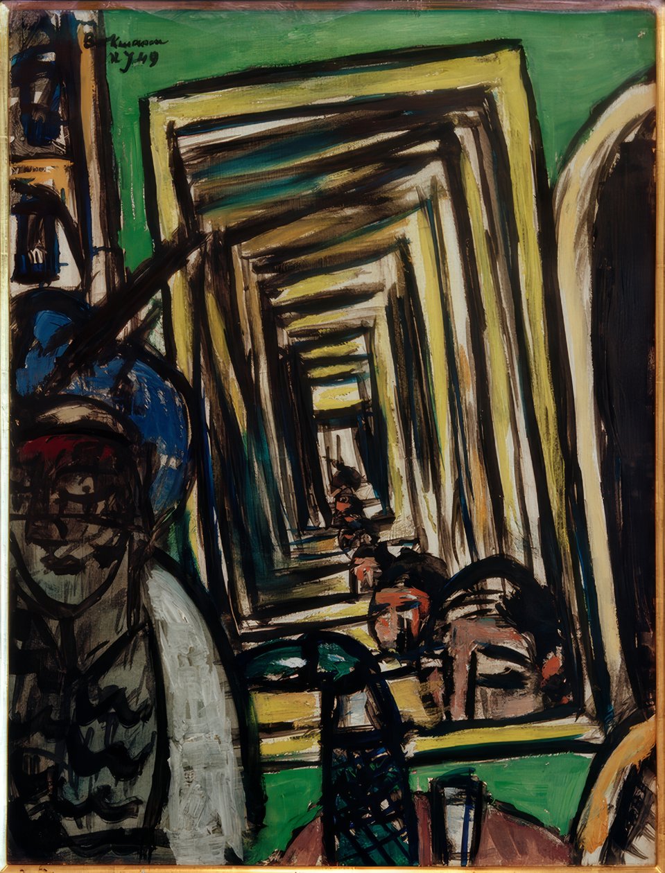 Café-interieur met spiegel door Max Beckmann