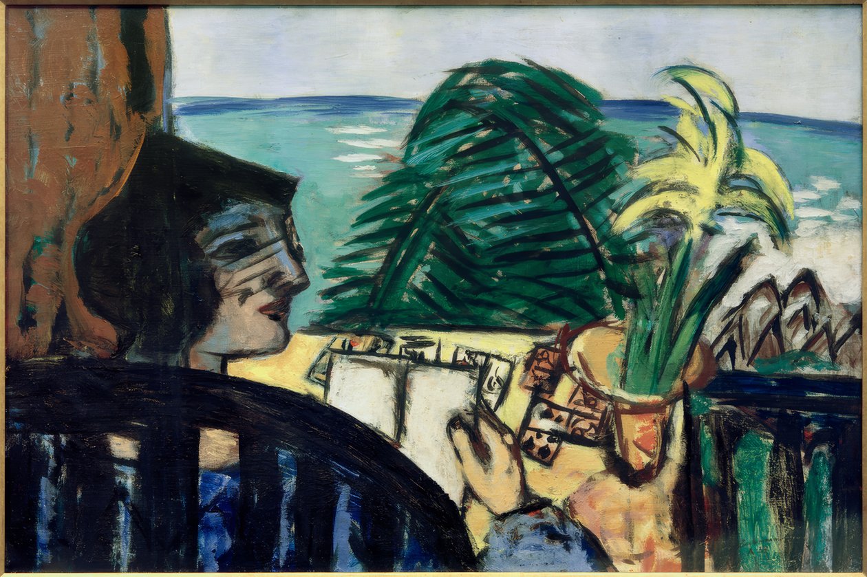 Vrouw lezend aan zee door Max Beckmann