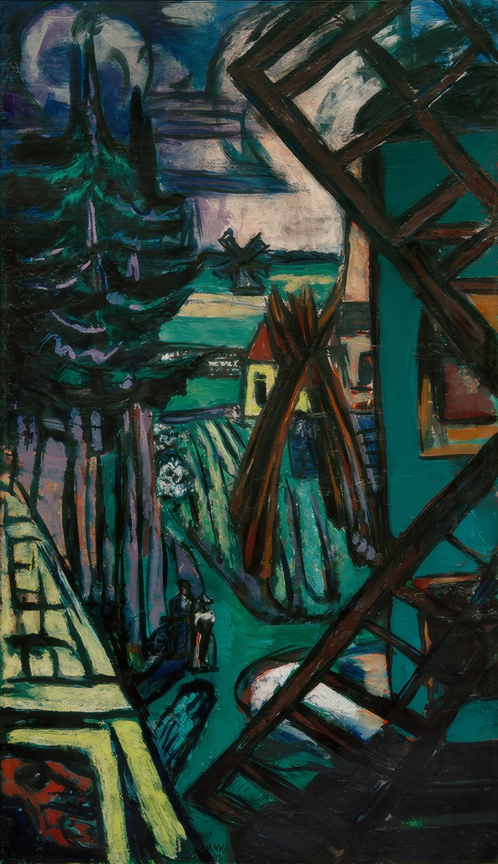 Groot landschap uit Laren met windmolen door Max Beckmann
