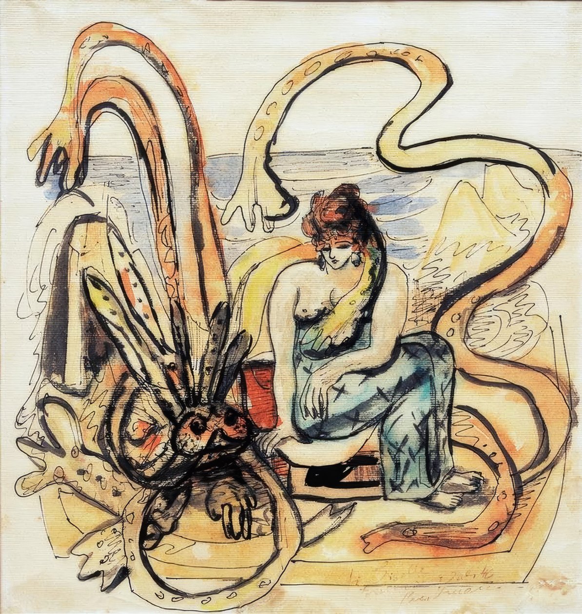 Maagd met het monster (Vrouw met zeemeerman) door Max Beckmann