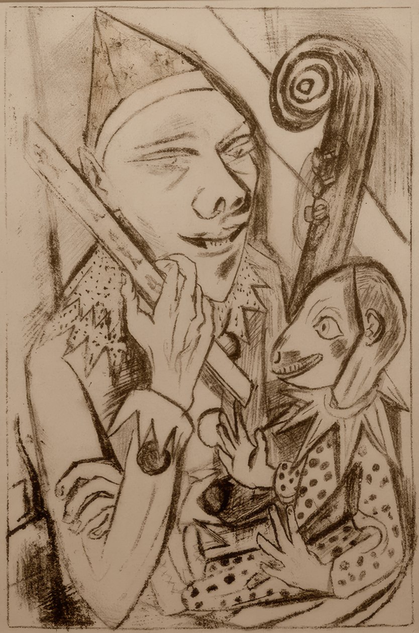 Pierrot met masker door Max Beckmann