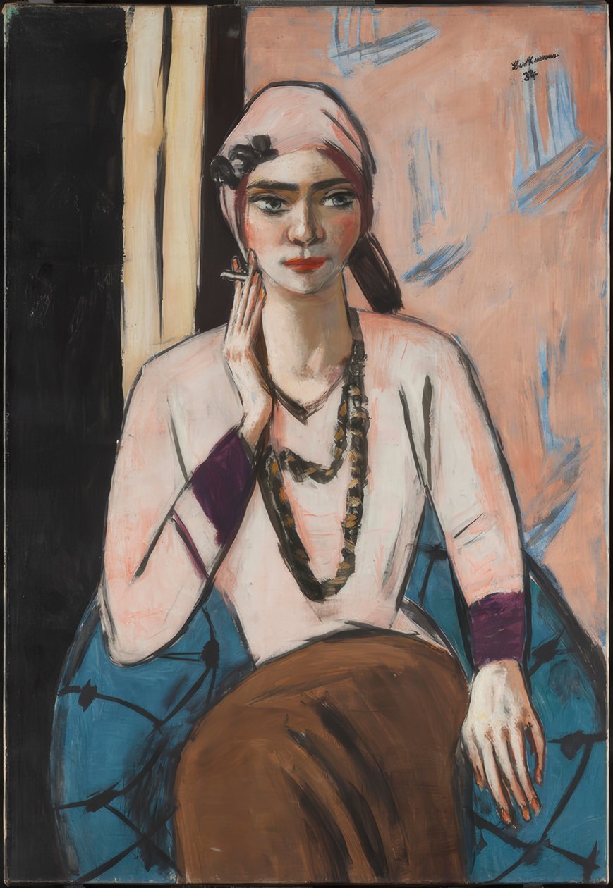 Quappi in Roze Trui door Max Beckmann