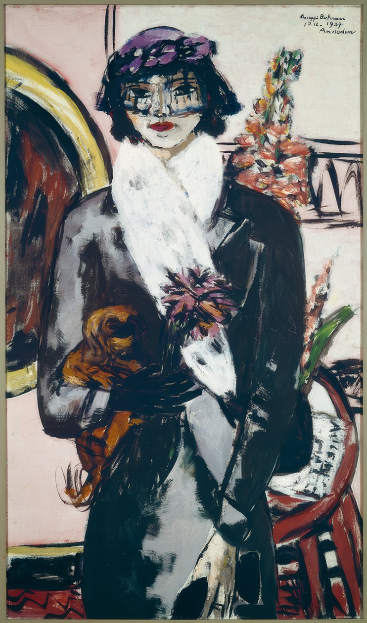 Quappi met witte bontjas door Max Beckmann