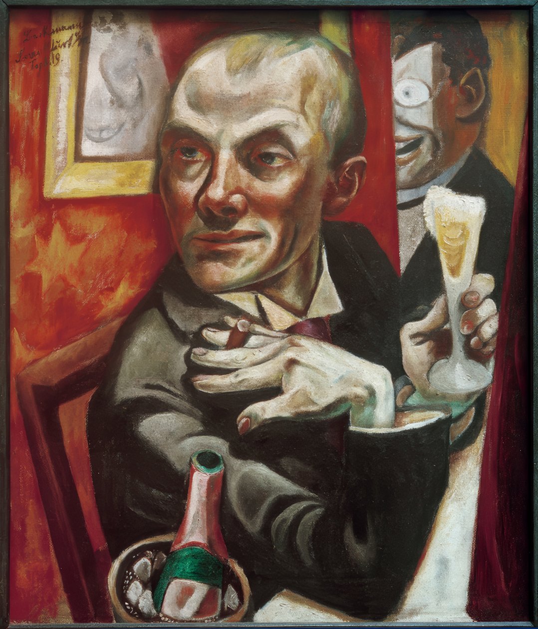 Zelfportret met champagneglas door Max Beckmann