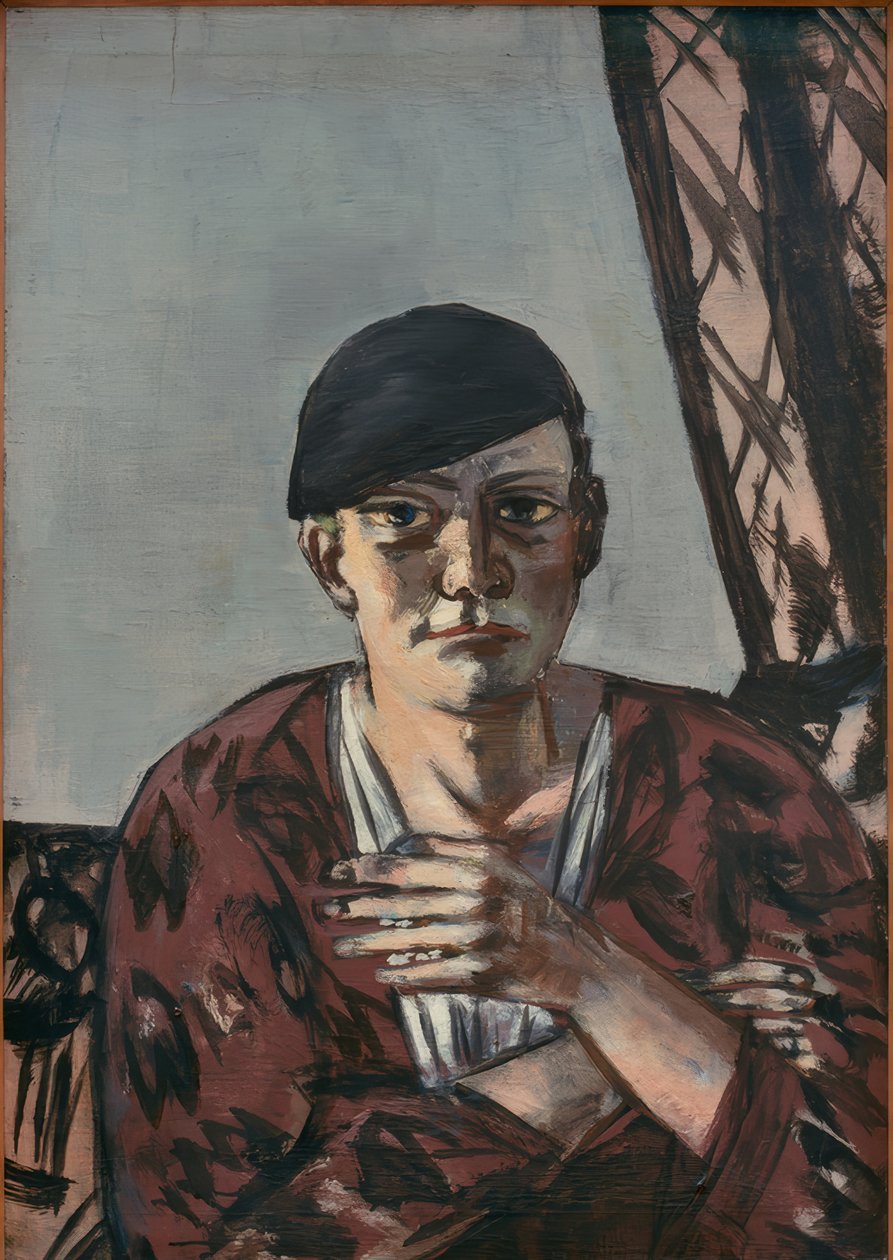 Zelfportret met zwarte pet door Max Beckmann