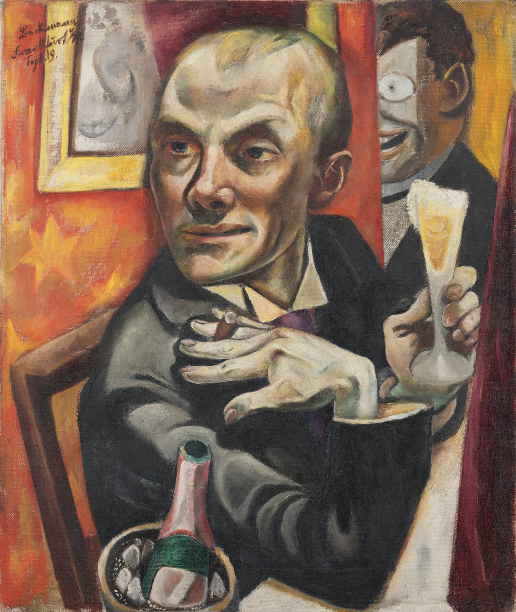 Zelfportret met champagneglas door Max Beckmann