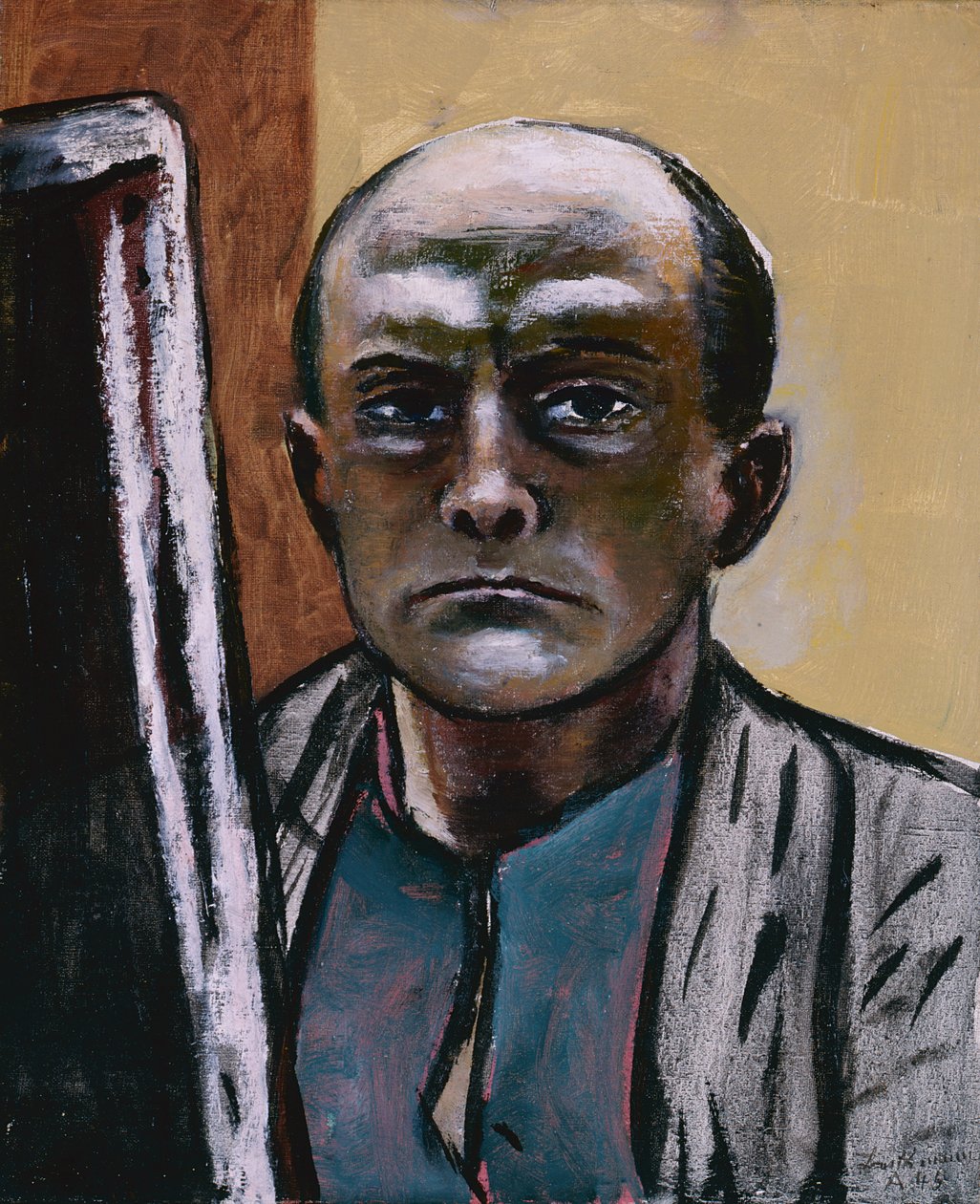 Zelfportret in Olijf en Bruin door Max Beckmann