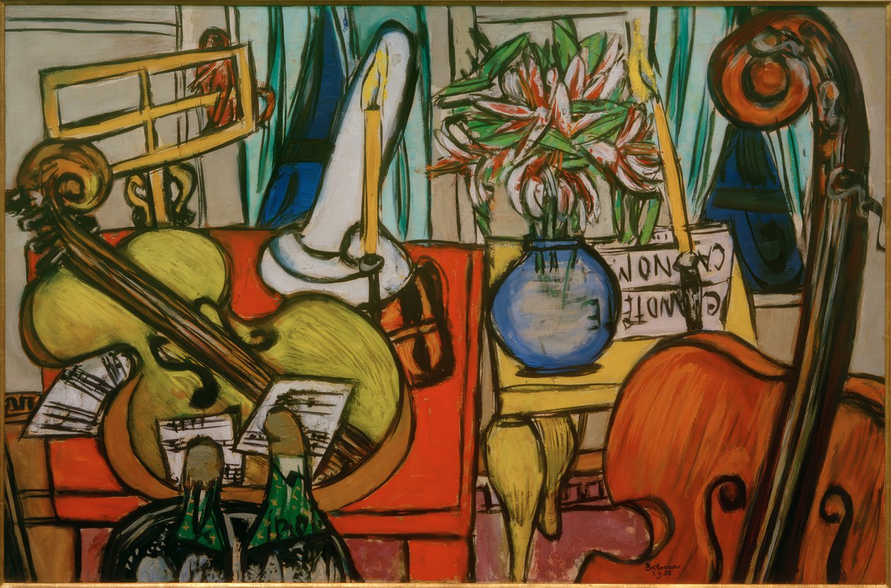 Stilleven met cello en contrabas door Max Beckmann