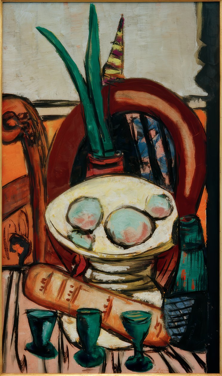 Stilleven met groene glazen door Max Beckmann