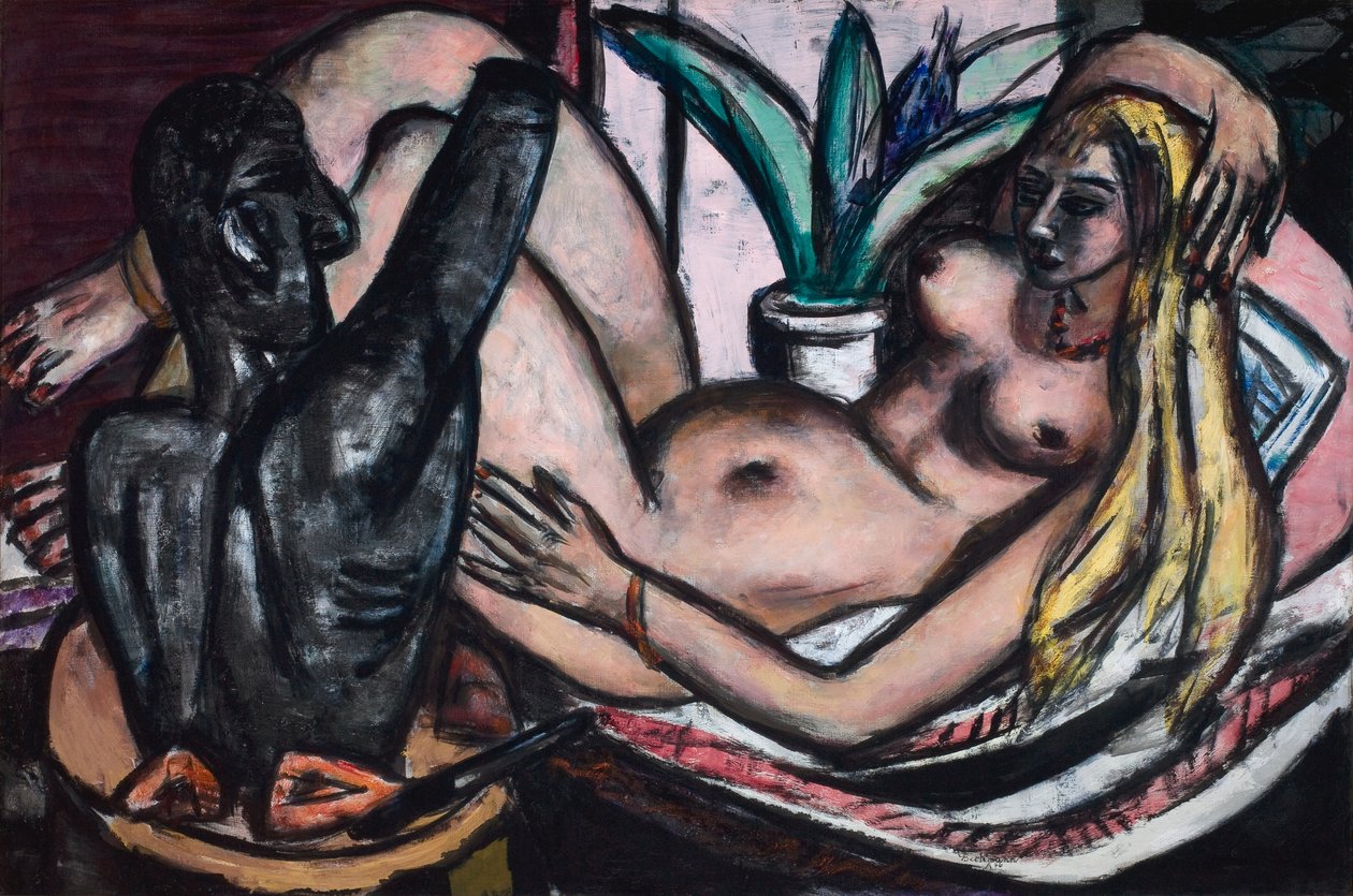 Studio (vrouwelijk naakt en beeldhouwkunst) door Max Beckmann