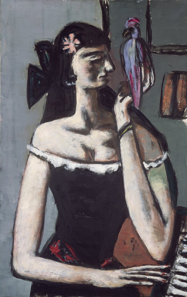 Vrouw met een papegaai door Max Beckmann