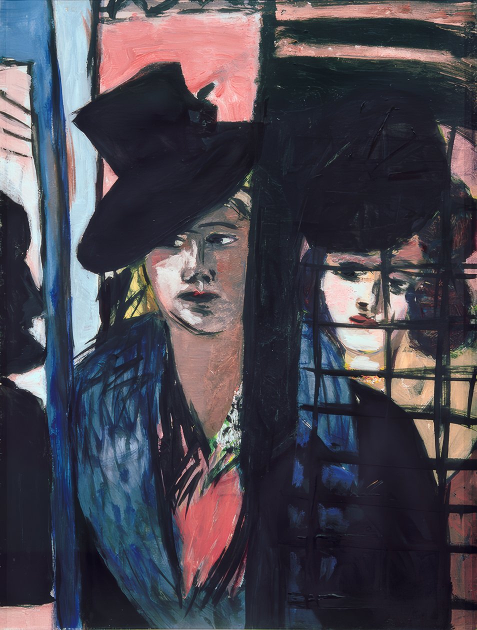 Twee vrouwen (in glazen deur) door Max Beckmann