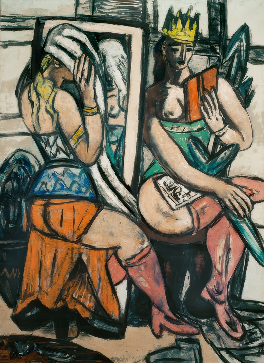 Twee actrices in de kleedkamer door Max Beckmann
