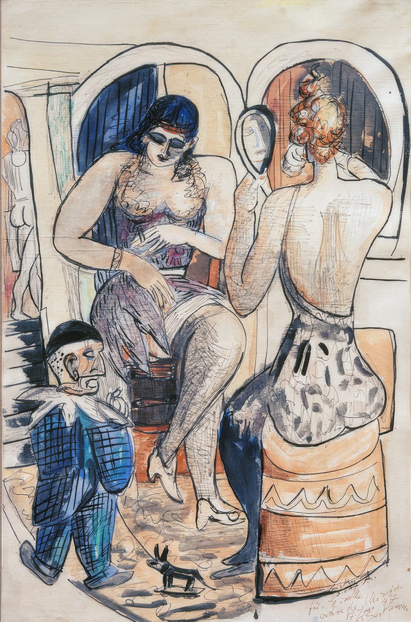 Twee Danseressen (Meisje met Blauwe Dwerg) door Max Beckmann