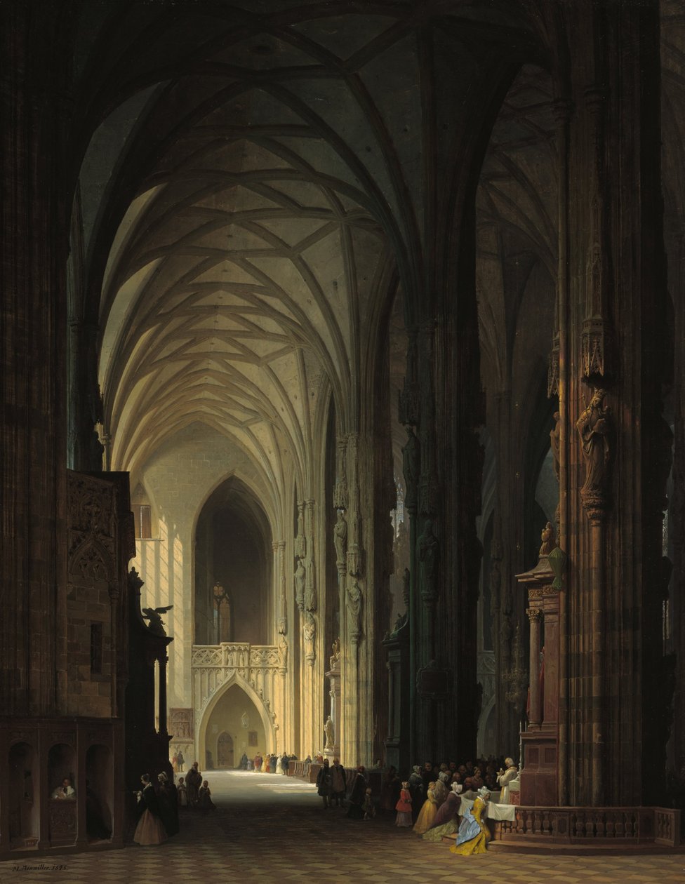 Het interieur van de Stephanskerk in Wenen door Max Emanuel Ainmiller