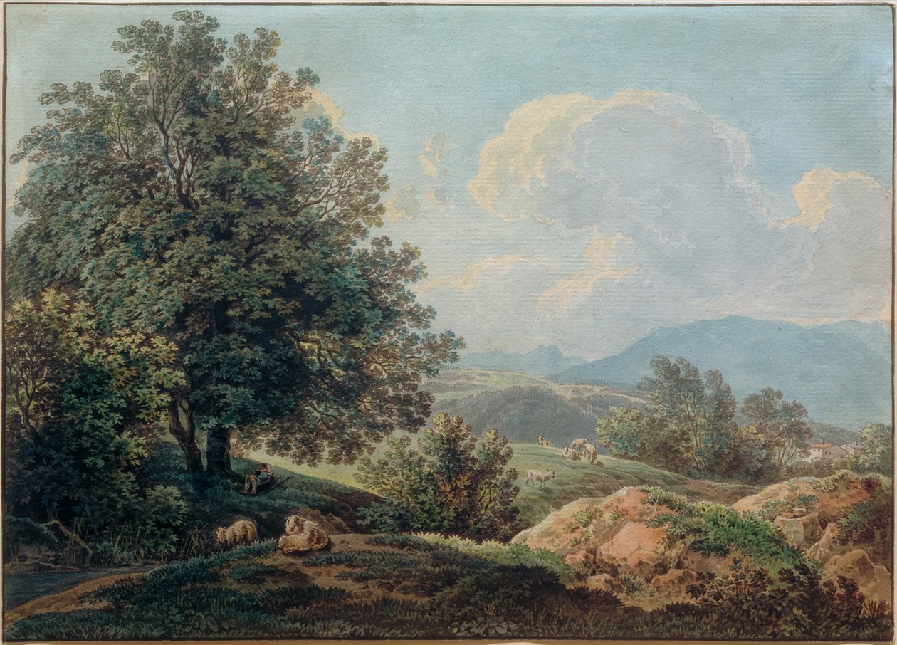 Vooralpenlandschap met slapende herder door Max Joseph Wagenbauer