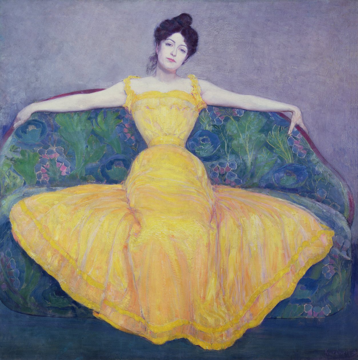 Dame in een gele jurk door Max Kurzweil