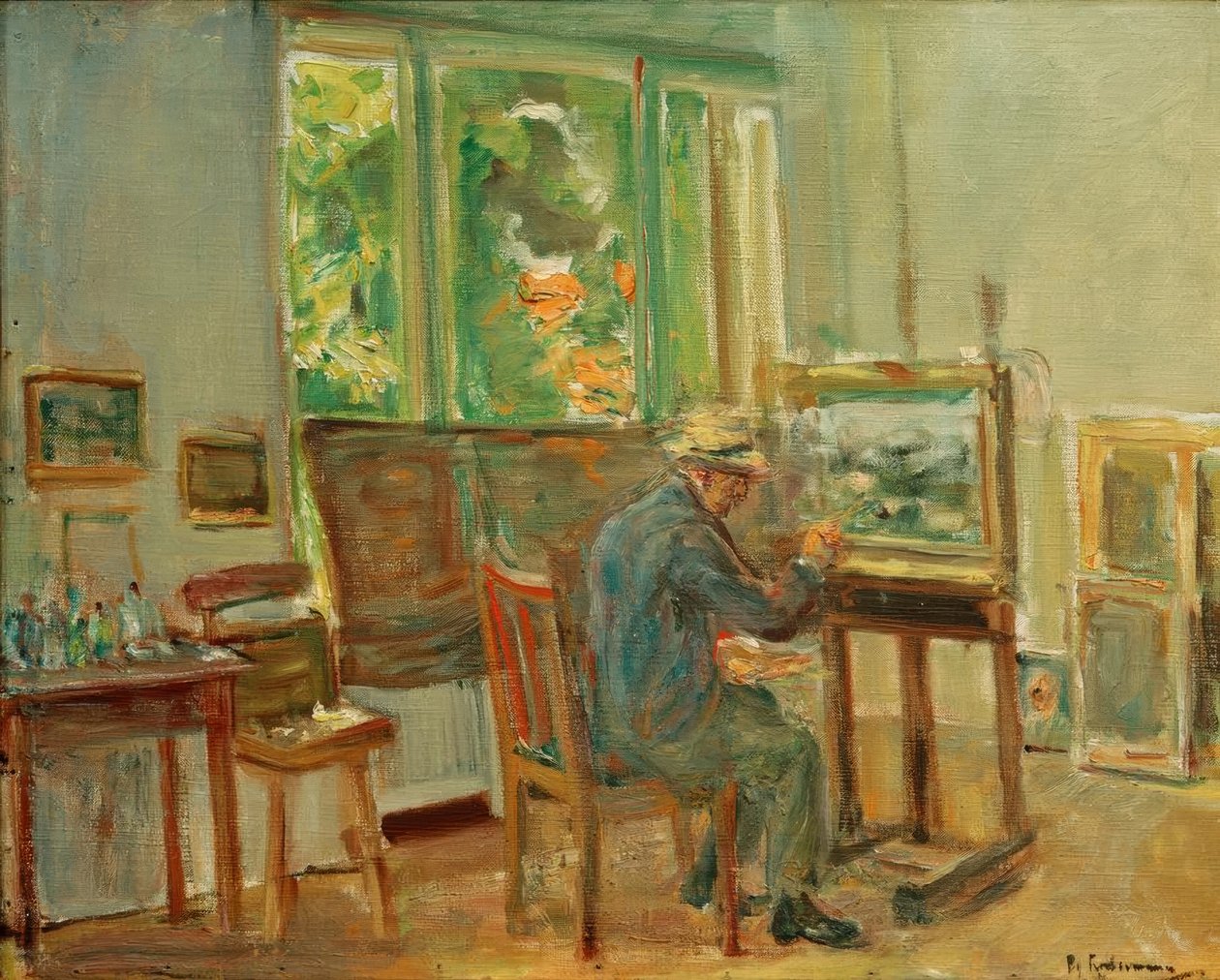 De kunstenaar in zijn atelier in Wannsee door Max Liebermann