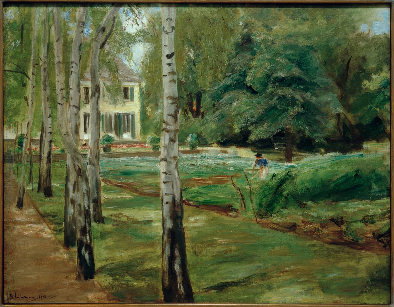 De berkenlaan in de Wannseetuin naar het westen door Max Liebermann