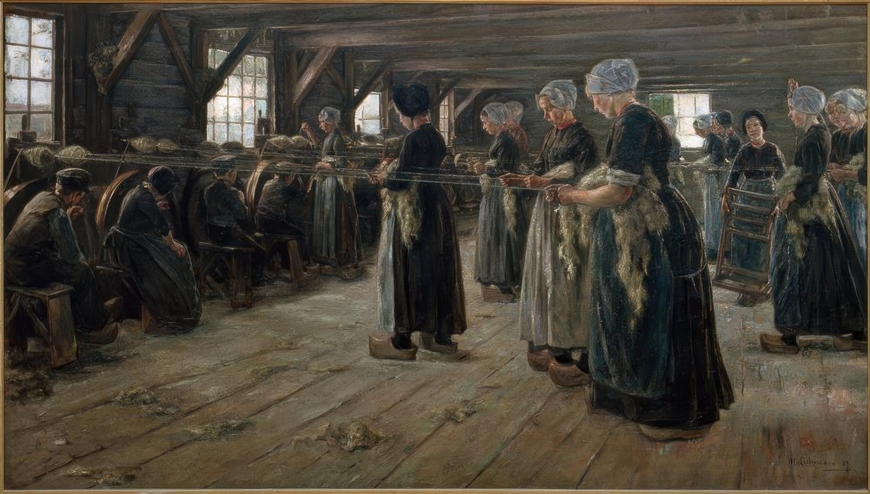 Vlas schuur in Laren door Max Liebermann