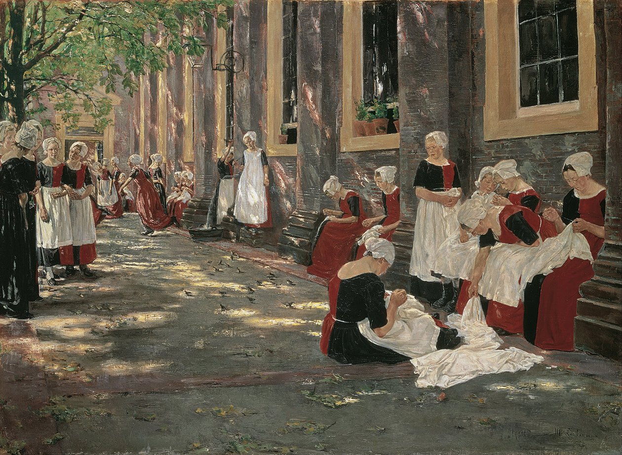 Vrije tijd in het Amsterdamse weeshuis door Max Liebermann