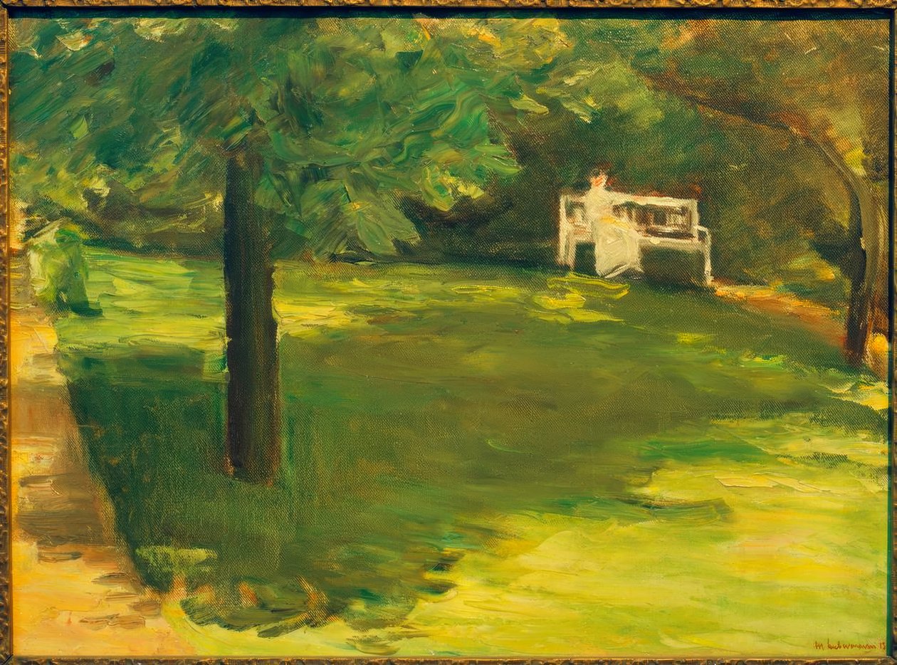 Tuinbank onder de kastanjeboom in de Wannseetuin door Max Liebermann
