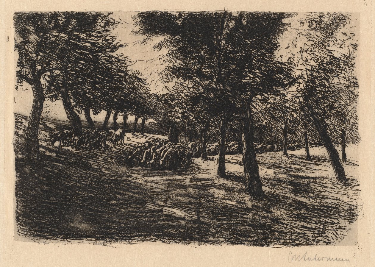 Kudde schapen onder bomen door Max Liebermann