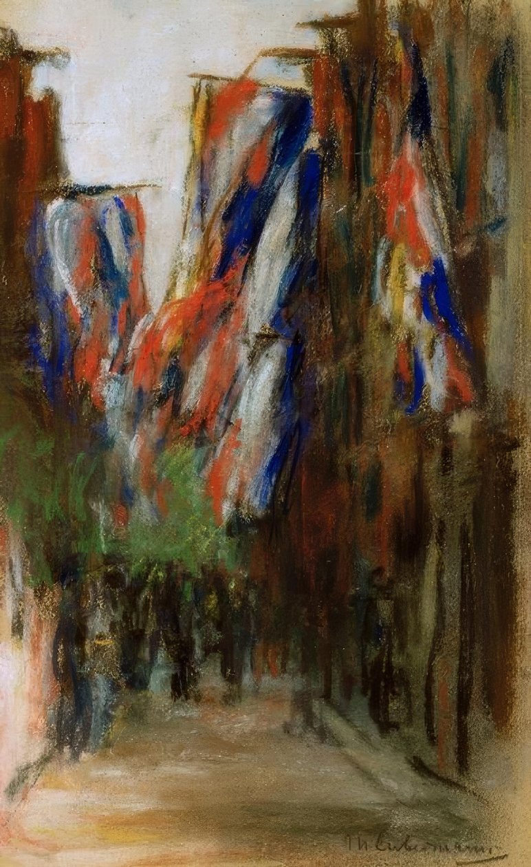 Hollandse straat met vlaggen door Max Liebermann