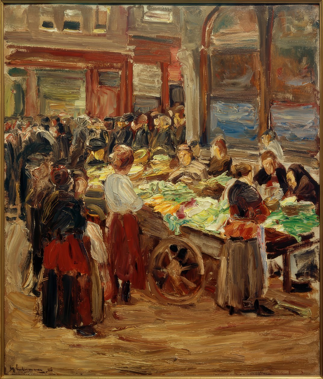 Joodse wijk in Amsterdam - Groentemarkt door Max Liebermann