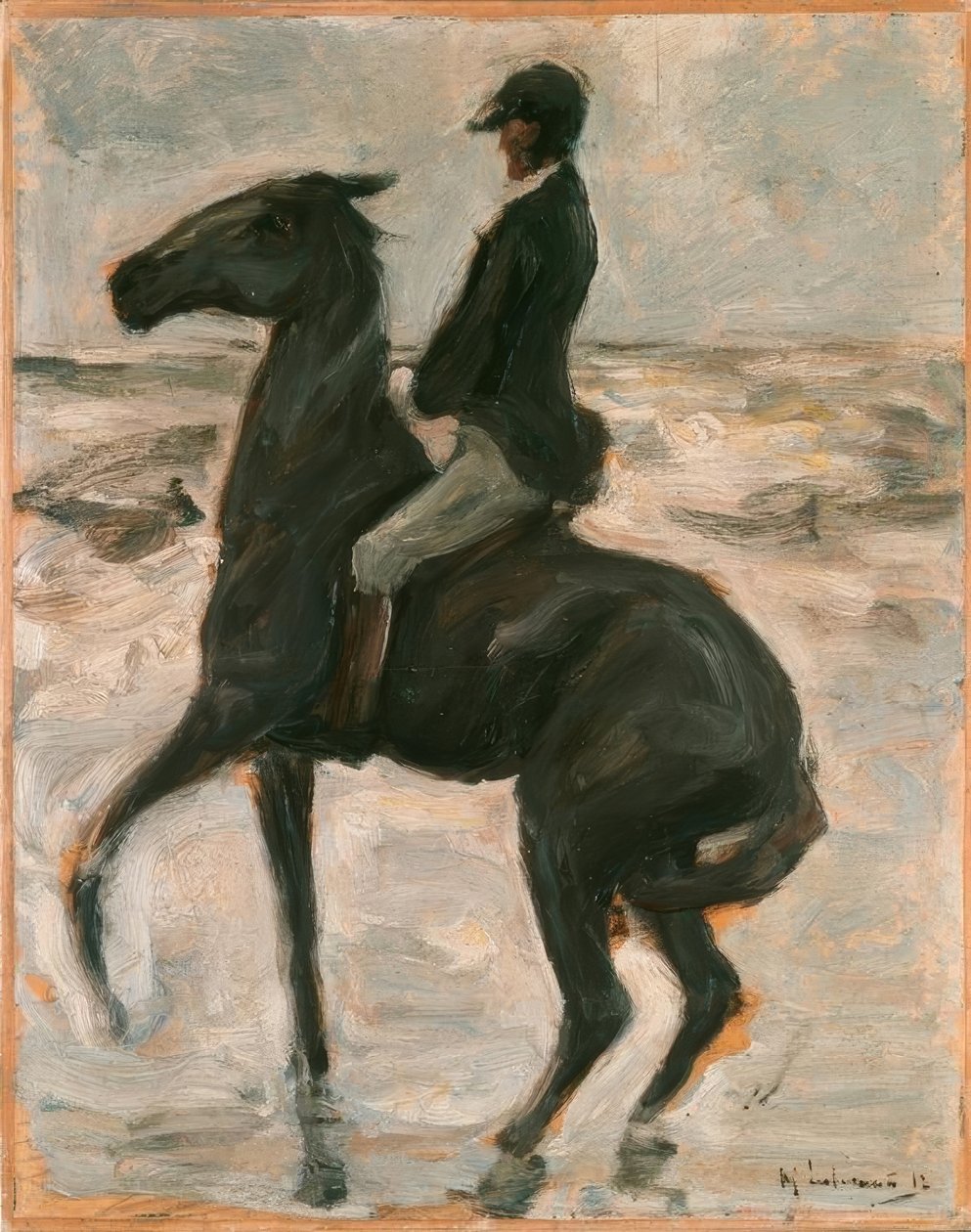 Ruiter naar links op het strand door Max Liebermann