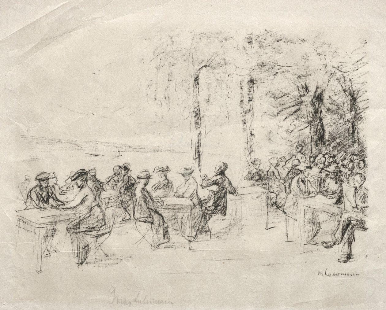 Restaurant aan het water door Max Liebermann