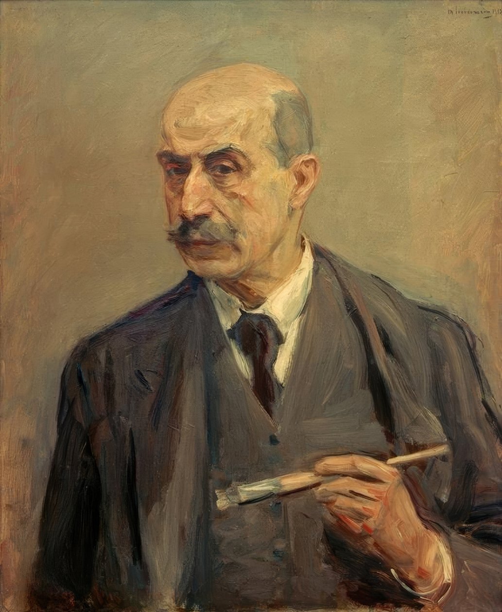 Zelfportret met penseel door Max Liebermann