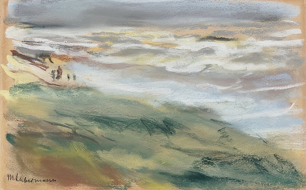 Wandelaars op het strand van Noordwijk door Max Liebermann