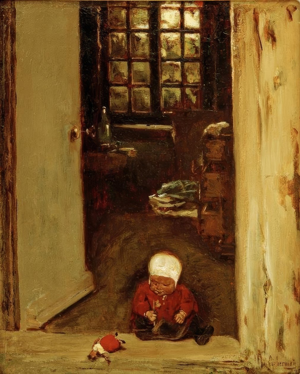 Spelend Kind in de Deur door Max Liebermann