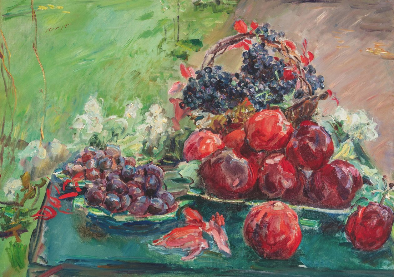Duits: Stilleven met appels, druiven en pruimen door Max Slevogt