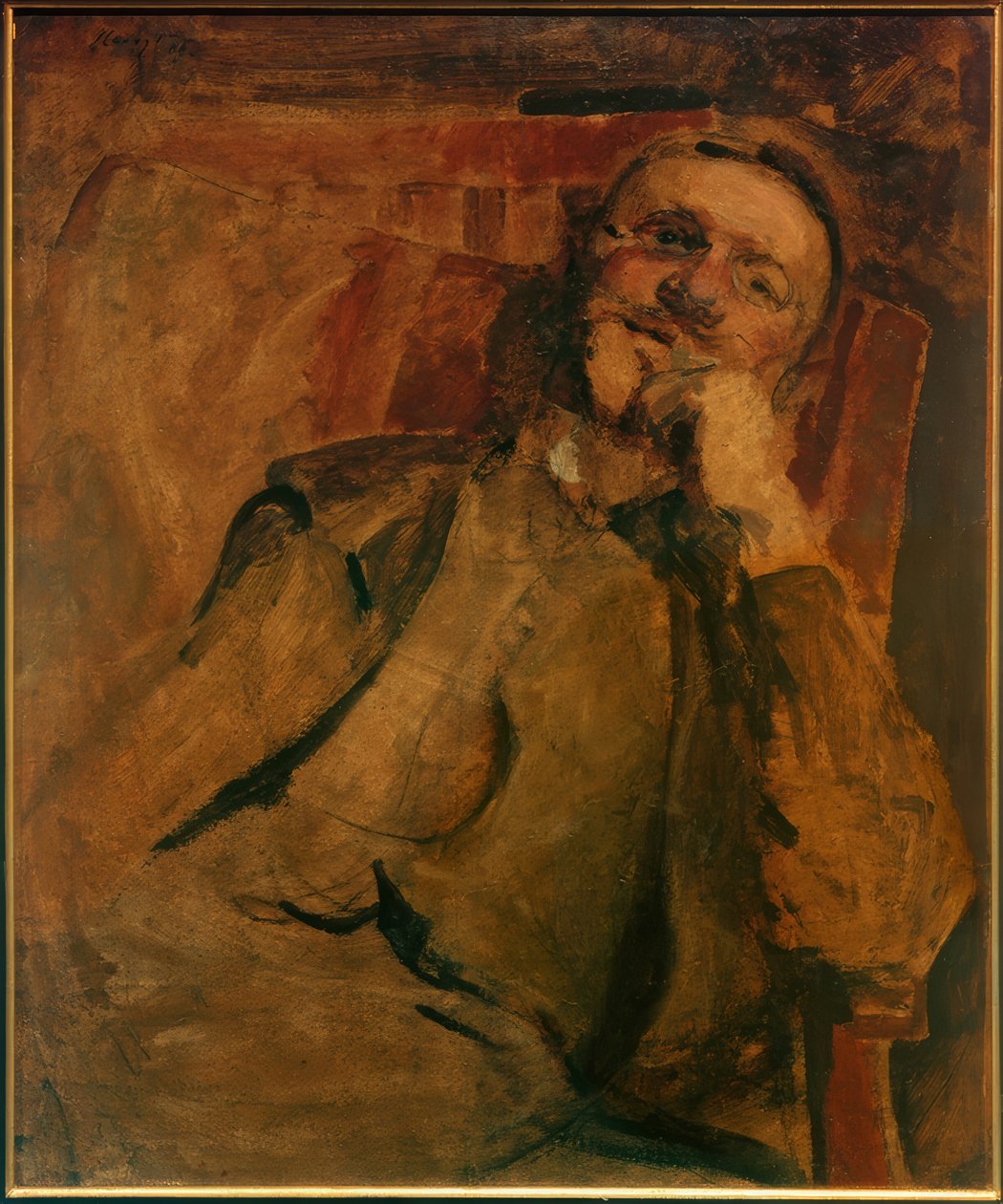 Zelfportret op de stoel door Max Slevogt
