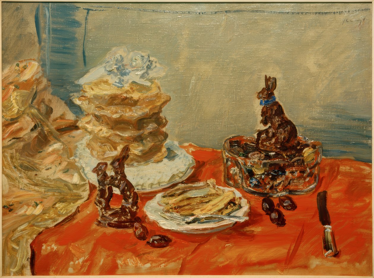 Stilleven met chocoladehazen door Max Slevogt