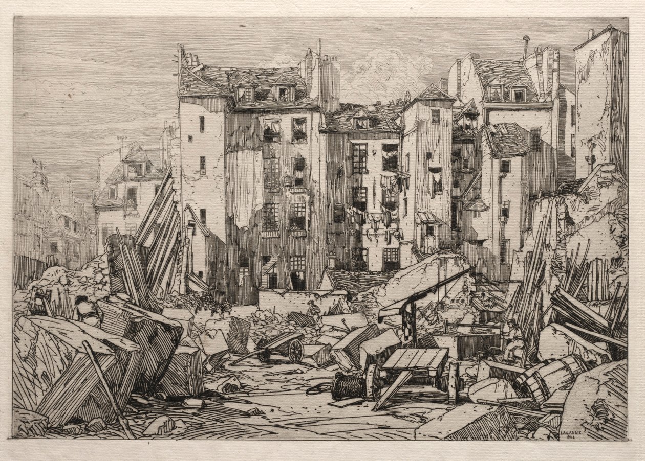 Sloop van oude huizen in Parijs, 1862 door Maxime Lalanne