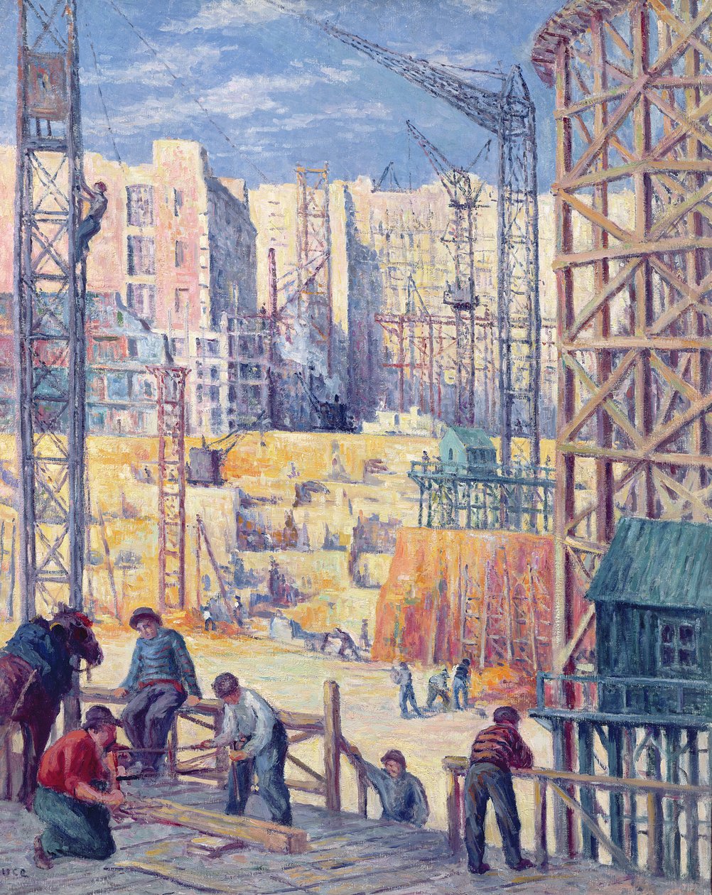 Bouwplaats in Parijs, quai de Passy, 1907 door Maximilien Luce